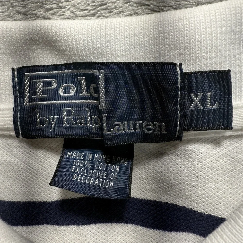 Polo Ralph Lauren Polo Shirt Mens XL White Blue Striped Preppy Casual